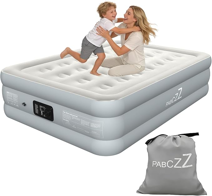 air Mattress Full with Built in Pump – 18-Inch Thickened air Bed Suitable for Camping, Home use, and Guest Accommodation, Supports Up to 600 Pounds (Light Gray, Full)