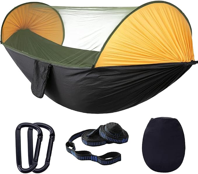 Camping Hammock with Mosquito Net - Portable Travel Hammock Bug Net - Camping Equipment - Hammock Tent for Outdoor Hiking Campin Backpacking Travel (Orange + Black)