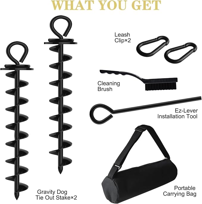 Eurmax USA 2-Pack Heavy Duty Dog Tie Out Stake, No-Tangle In Ground Anchor Runner for Large Dogs up to 210 Lbs - Perfect for Yard, Beach and Camping (Large,Black)