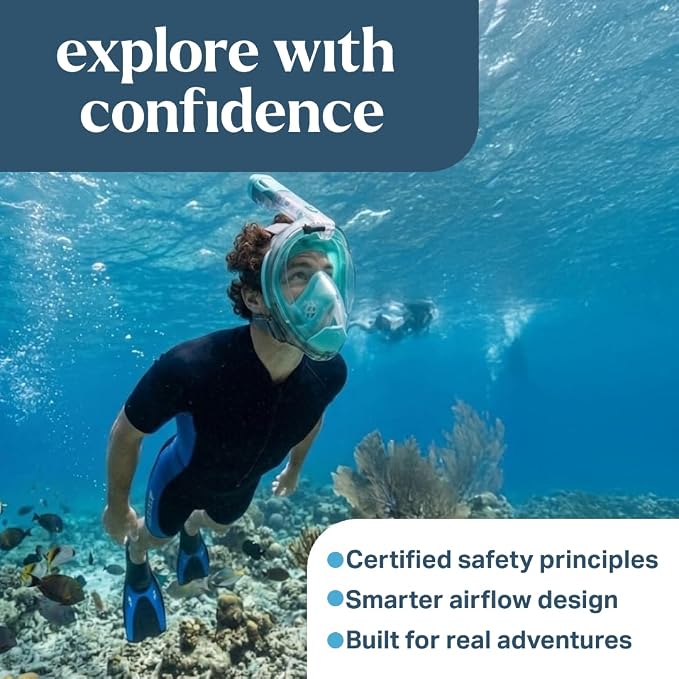 Seaview 180 Sport Full Face Snorkel Mask Adults, 180 Degree Panoramic View, Anti Fog, Dry Top Snorkeling Gear for Adults & Youth with Detachable Camera Mount for Ocean, Beach & Travel