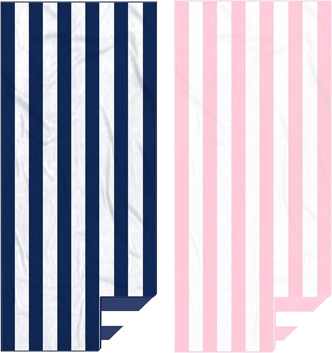 Eunzel 2 Pack Microfiber Beach Towel, Quick Dry Travel Towel Large Sand Free Towel for Beach, Camping, Swim Pool, Gym, Sports& Yoga 71"x32", Stripe Navy & Pink