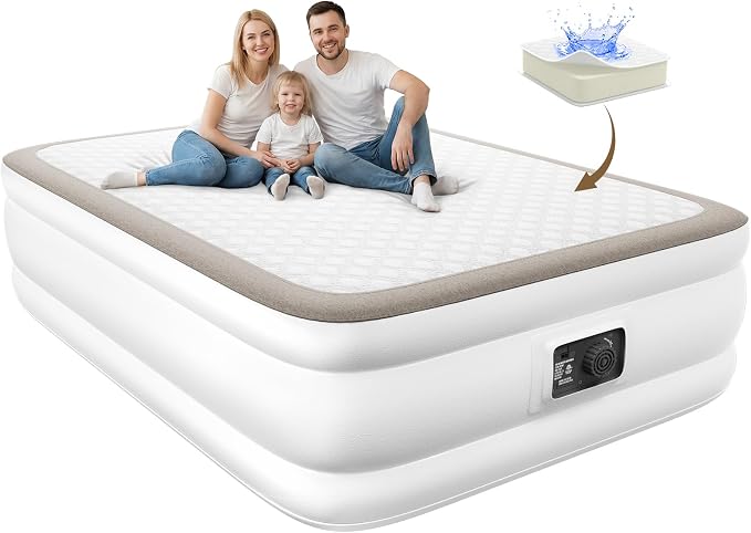 YENING Foam Air Mattress Queen with Built in Pump 18 Inch Tall Queen Size Inflatable Bed Self Inflate Blow up Airbed