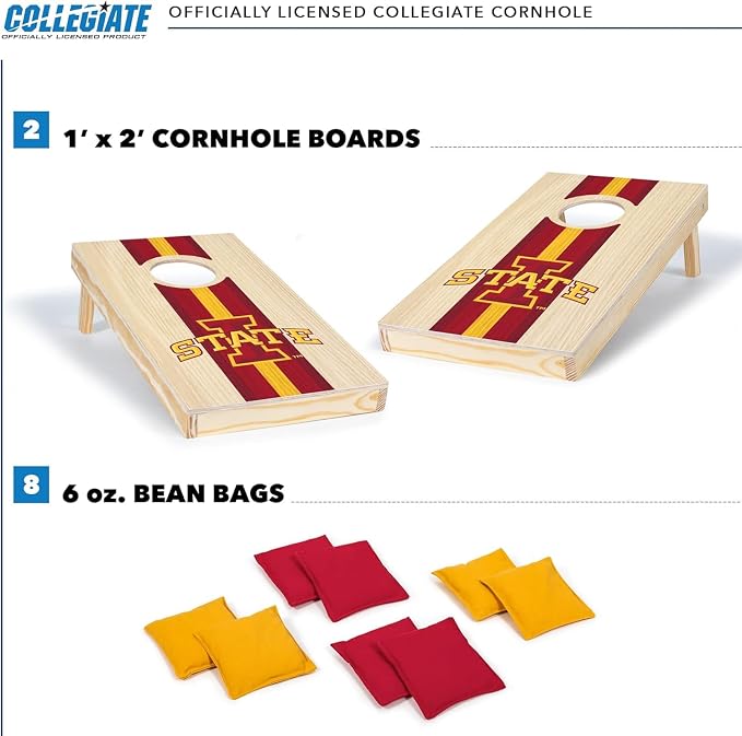 Wild Sports College Portable Size 1' x 2' Solid Wood Cornhole Set with Direct Print HD Team Graphics – Travel Size