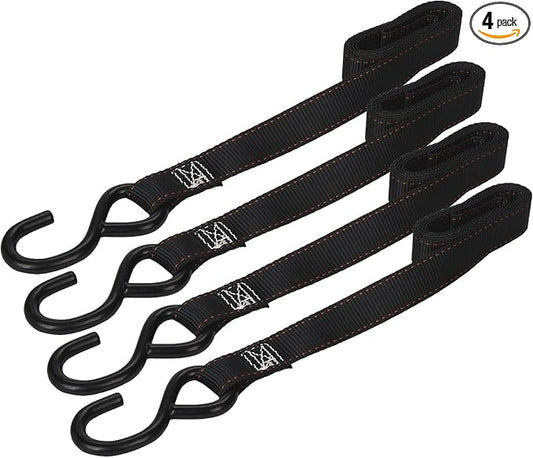 KEEPER 05715 6' x 1" Cam Buckle Motorcycle Tie-Down, 2 Count, Black, Large (Pack of 4)