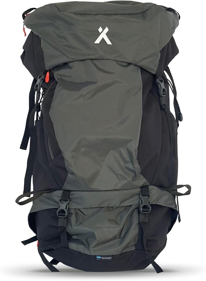 Bear Grylls 65L + 5L Hiking Hydration Backpack, Perfect For Backpacking, Large Pack With Separated Bottom Compartment, Camping, Mountain Biking, Skiing, Snowboarding, For Men and Women - Black