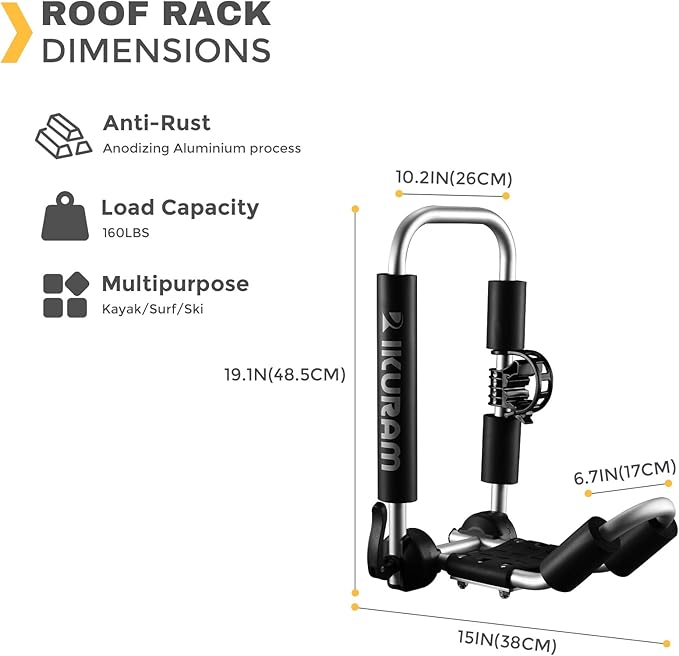 Kayak Roof Rack, Aluminum Kayak Carrier Folding J-Style Universal 3-in-1 Multifunction for Canoe, SUP, Kayaks, Surfboard Rooftop Mount on SUV, Car and Truck Crossbars