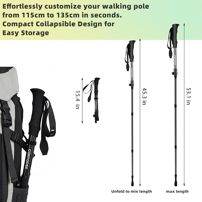 3K Carbon Fiber Trekking Poles & Walking Stick Collapsible Lightweight for Hiking (1-PCS)