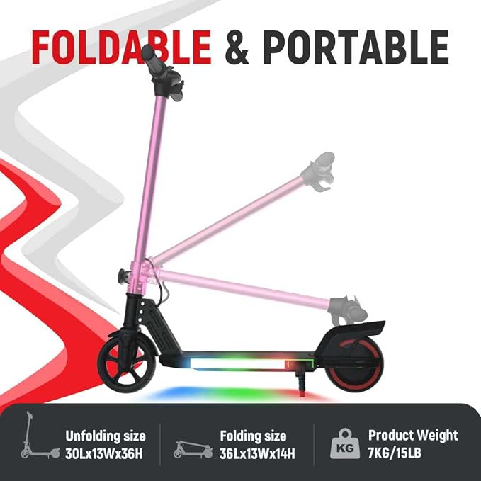 Foldable Electric Scooter for Kids, with Bright Front LED Lights,Shining Pedal, LED Display, Dual Brakes 150W Motor Kids Electric Scooter, UL2272 Certified