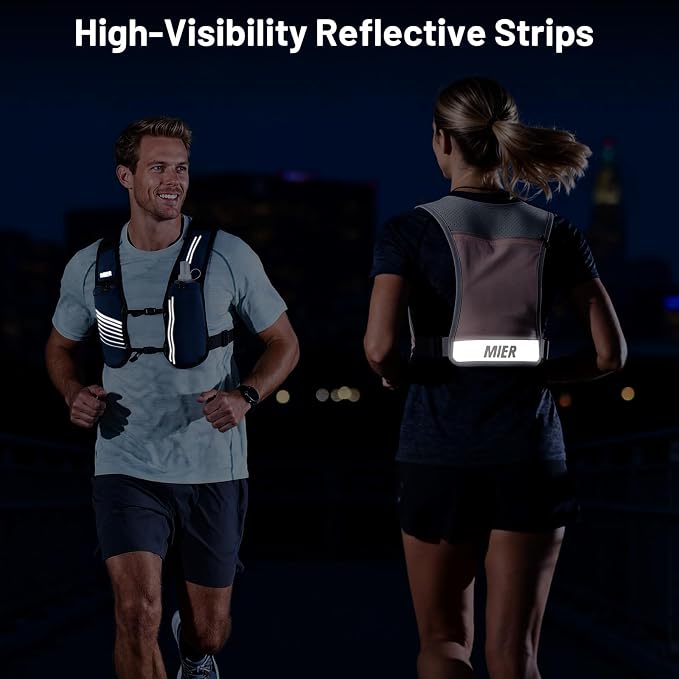 MIER Running Vest for Women Men, Lightweight Breathable Hydration Vest with 500ml Soft Flask Reflective Hydration Backpack for Marathon Cycling Hiking Jogging