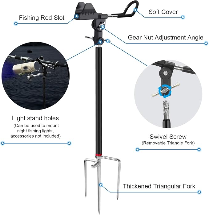 Fishing Rod Holders for Bank Fishing, Fishing Pole Holders for Ground, Multifunctional Aluminum Beach Fishing Rod Holder Fishing Gifts for Men(2 Pack )