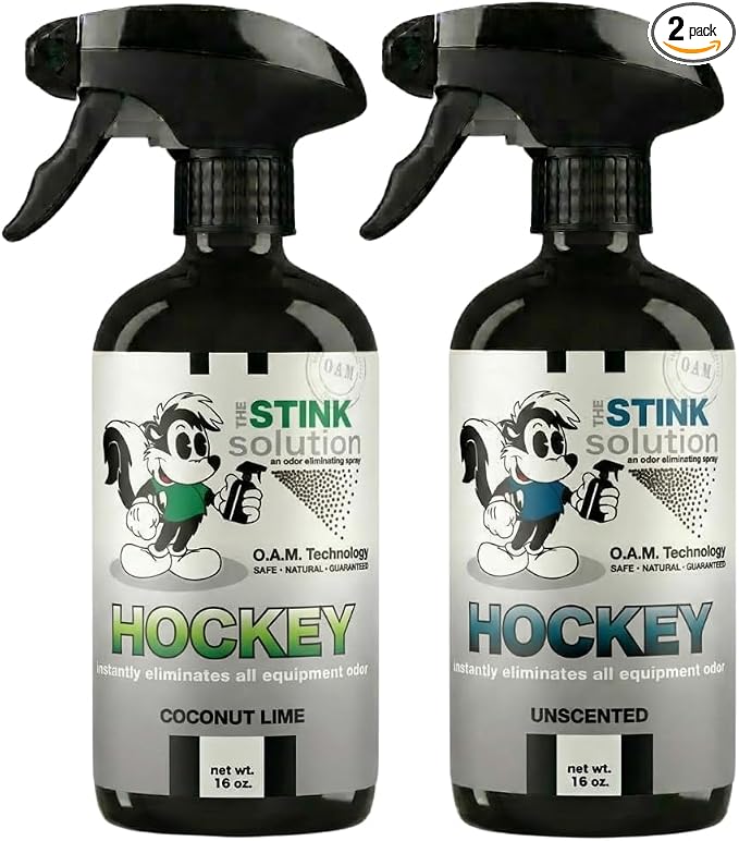 Stink Solution Hockey Odor Eliminator For Strong Odor: Quickly Banish Sweat & Body Odor From Hockey Gear, Skates, Hockey Bags, Gloves, & More! Safe Hockey Deodorizer - 2 16 oz Bottles (Mix Pack)