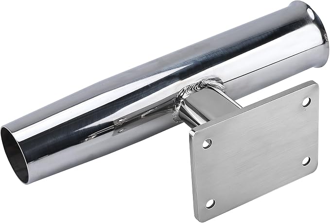 NovelBee 2pcs Tournament Style Stainless Steel Rod Holders for Boat,90 Degree Fishing Rod Holder with The Flat Mount Pad,Wall Mounted Transom Mounted