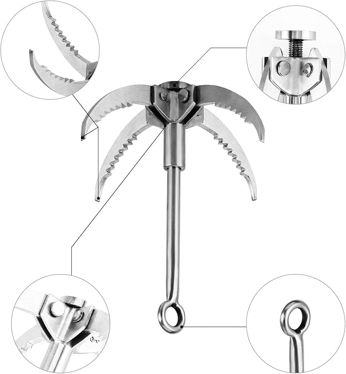 Ant Mag Grappling Hook Stainless Steel Claw Carabiner for Camping Hiking Tree Grabbing and Water Lifting Salvage