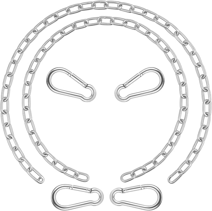 2 Pack 44in Hanging Swing Chain with 4 Carabiners, 660LB Capacity Hanging Kits Heavy Duty Hanging Chair Hardware for Hammock Swing Hanging Chair Punching Bags Sandbag Indoor Outdoor Yoga Gym (Silver)