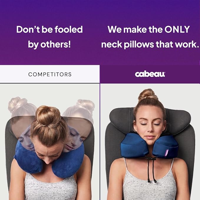 Cabeau Evolution S3 Airplane Travel Pillow for Long Flights - Supportive Memory Foam Body Positioner with Seat Straps to Secure Your Head and Neck and Provides 360 Support (Jet Black)
