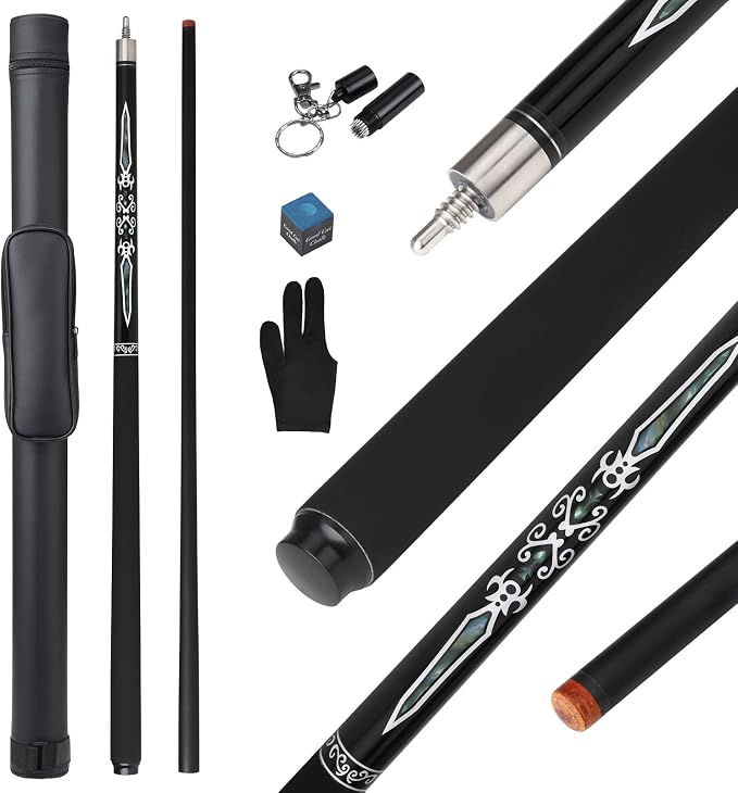 Pool Cue Stick with Hard Case 13mm 6-Layer Tip Professional Pool Cue Stick Fiberglass Pool Cue Billiards Cue Stick for Adults Men Players, 19 Oz, 57"