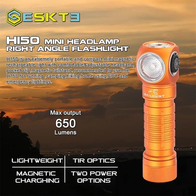 H150 Compact USB Magnetic LED Headlamp, Rechargeable EDC Light for Camping, Running, Hiking, Outdoor (Black, Cool White led)