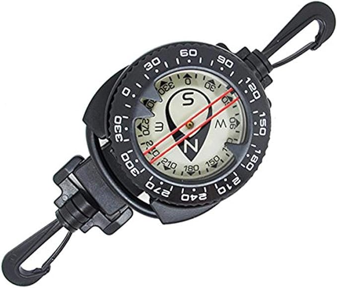 Scuba Choice Diving Dive Compass with Retractable Clip – Glow-in-the-Dark Compass, 7" to 31.5" Extendable Retractor, Perfect for BCD or Gear Attachment, Easy-to-Read Underwater Navigation Tool