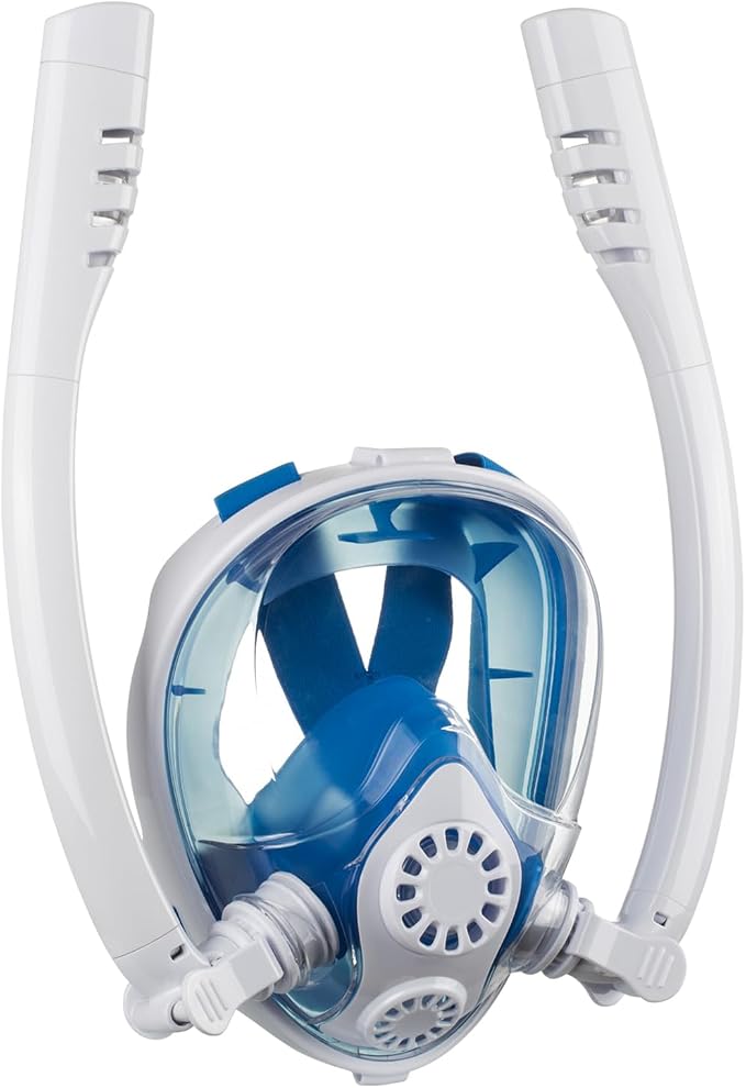 Adult Full Face Snorkel Mask, Waterproof Dual Breathing Tubes, Patented Design, Breathing Through The Nose, Professional Snorkeling Gear for Vacation, Mountable Action Camera