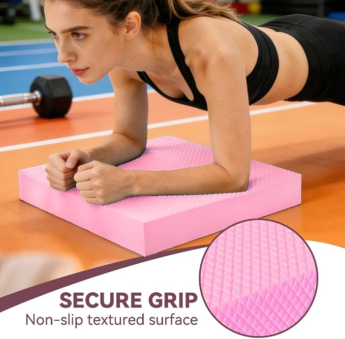 Extra Large Yoga Exercise Balance Pad - Thick Non-Slip Stability Cushion for Pilates and Exercise - High Density Foam Trainer for Core Strength Home Gym - Bonus: 10-Position Resistance Band!