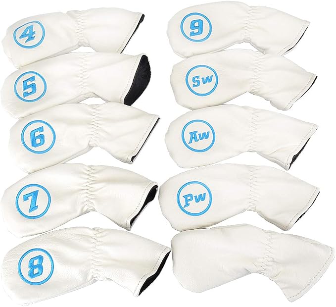 GOOACTION 10PCS/Set Golf Club Iron Head Covers Set with Puppy Pattern Thick Synthetic Leather Funny Headcovers (4.5.6.7.8.9.AW.PW.SW.Blank)