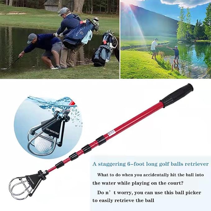 Club Golf Retriever for Water, Telescopic Retriever with Headcover, Stainless Telescopic Extendable Golf Ball Retriever