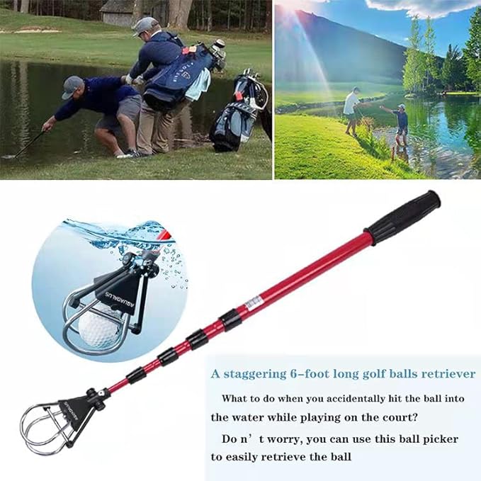 Club Golf Retriever for Water, Telescopic Retriever with Headcover, Stainless Telescopic Extendable Golf Ball Retriever