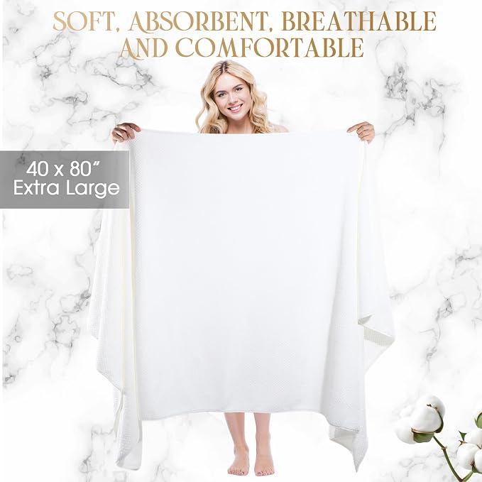 Peryiter Oversized Bath Towels Set of 6 for Adults 40x80 Inches Extra Large Bath Towel Sets Bathroom Sheets Jumbo Shower Towels Quick Dry Absorbent Soft Microfiber for Adults(White)