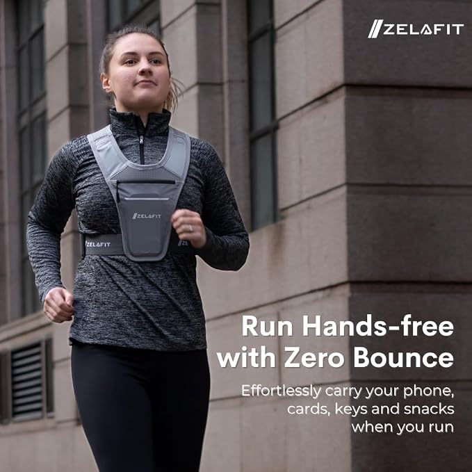 ZelaFit™ Running Vest for Women & Men Running Phone Holder – Perfect for Running Gear, Running Accessories, Running Essentials - Lightweight Chest Rig Phone Holder for Running (Silver)