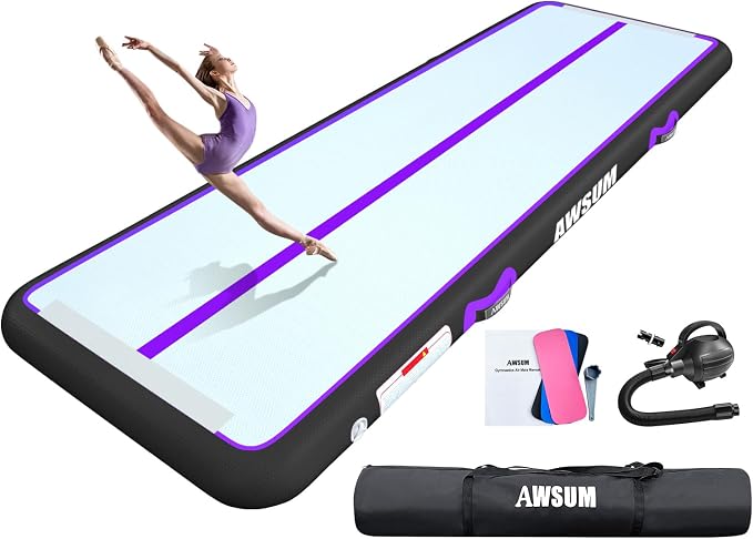 AWSUM Inflatable Gymnastics Mat 10ft/13ft/16ft/20ft/23ft Training mat 4/8 inches Thick tumbling mat with Electric Pump for Home/Gym/Outdoor