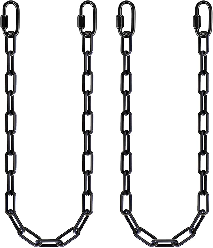 2Pcs 45" Black Heavy Duty Hanging Chains with 4 Carabiners 1000 LB Capacity Coated Swing Chain Extension Hammock Chains and Hooks Hardware Chain for Hanging Chair, Porch Swing, Punching Bags