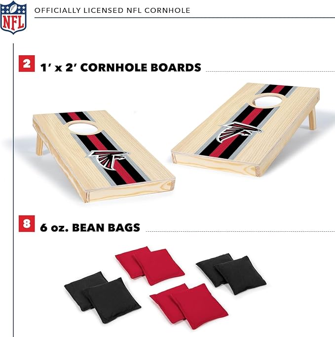 NFL Football Portable Size 1' x 2' Solid Wood Cornhole Set with Direct Print HD Team Graphics – Travel Size
