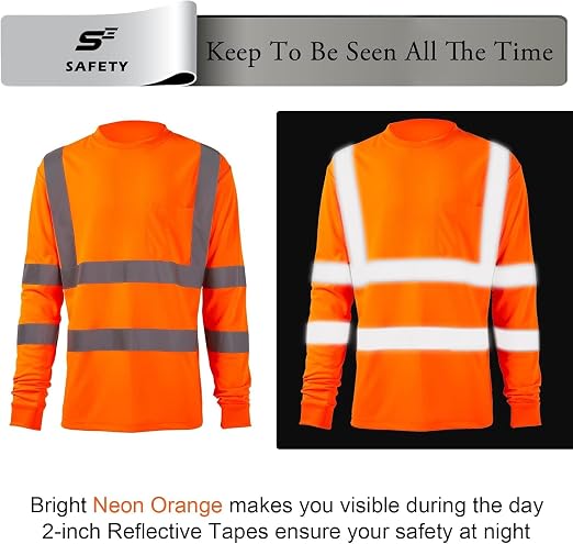 sesafety High Visibility Long Sleeve Construction Work Shirts Orange 5XL