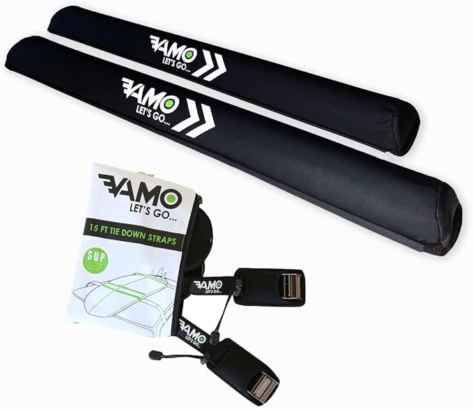 VAMO Duraskin 30" Rack Pads and 15' Deluxe Tie Downs for Surf Board, Kayak, Canoe and SUP Paddleboards