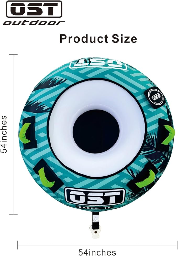 1 Person Towable Tube for Boating, Inflatable Water Tube with Heavy-Duty PVC & Nylon Cover, 4 Grip Handles, Quick Connect Tow System, Durable Water Sports Tube for Adults & Teens