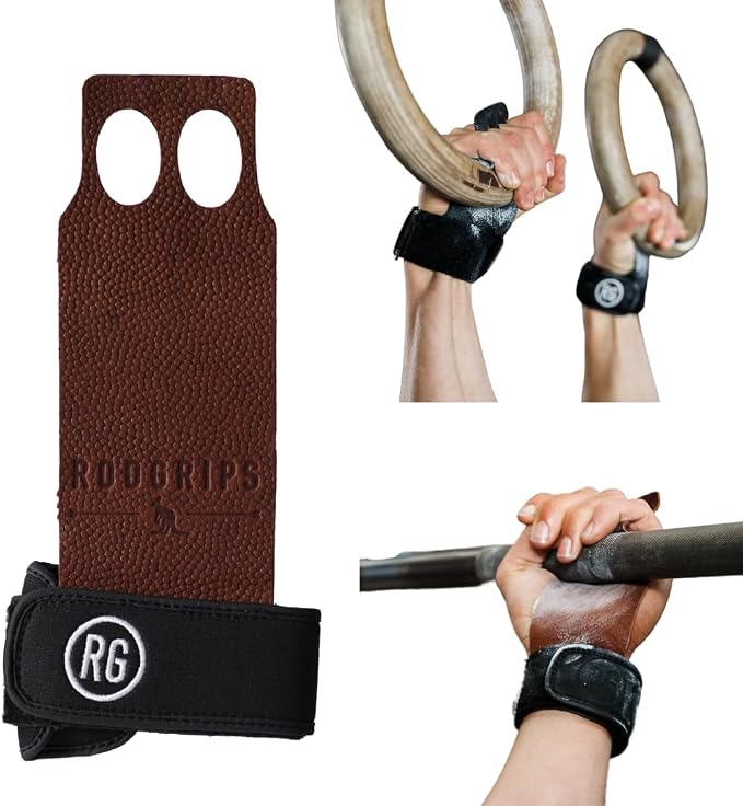 Roogrips 2 Finger Premium Leather Hand Grips for Gymnastic Bars, Cross Training, Gym & Home Workouts, Pull Up Bars & Weightlifting - The Most Durable Palm Guard from Rips and Blisters