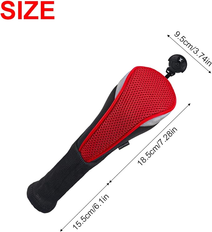 Andux 4pcs Long Neck Golf Hybrid Club Head Covers Dial No. Tag CTMT-02 | Mesh Breathable material | all the Same Size | Coloured Piping | Pull-On Closure
