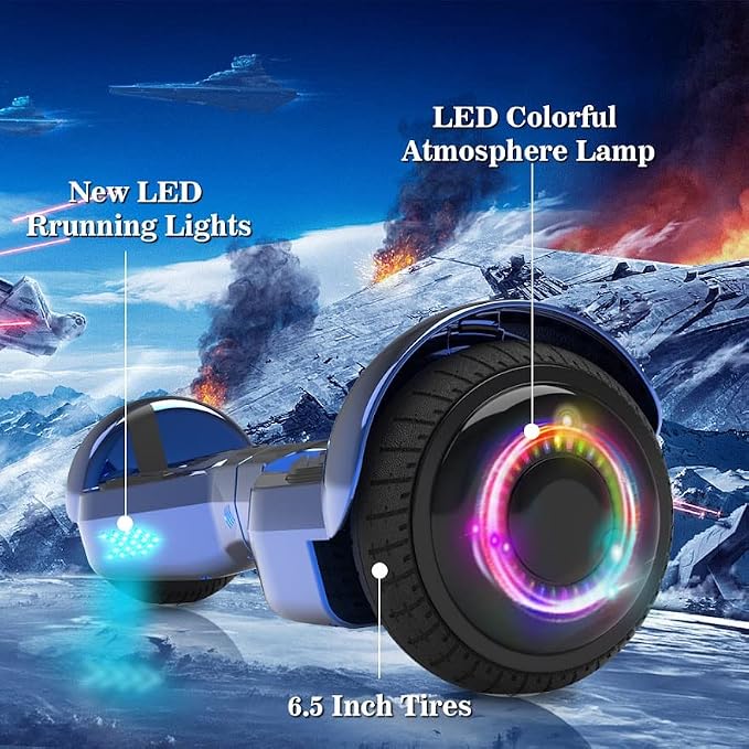 Starship Electric Hoverboard with Bluetooth Speaker, Chrome Color Self Balancing Scooters with Science Fiction Design and 6.5 inch LED Wheels (Chrome Blue)