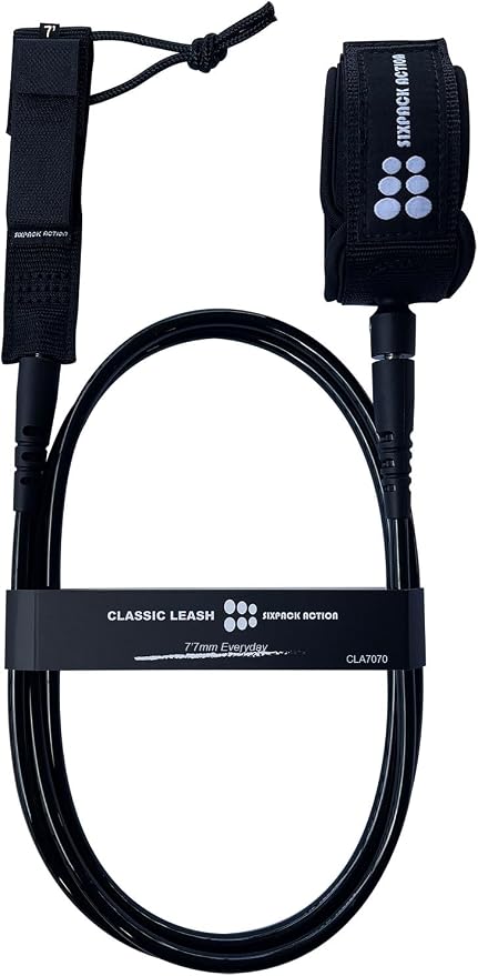 SIXPACK ACTION Classic Surfboard Leash, 6ft/7ft/8ft/9ft Pro Comp Surf Leash, Leg Rope with Superior Anti-Slip Cuff and Flexible Horn Connector