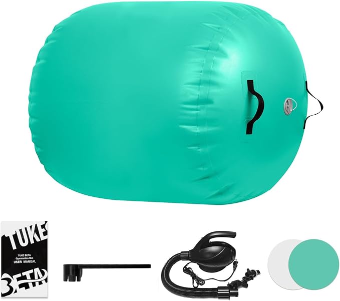 Gymnastics Air Roller Air Barrel Inflatable Tumbling Mat Tumble Air Spot - Gymnastics Training Springboard - Round Inflatable Springboard with Pump for Yoga Training Cheerleading Home Use