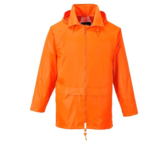 Portwest US440 Men's Waterproof Rain Jacket - Lightweight Durable Hooded Weather Protection Safety Coat Orange, 5X-Large