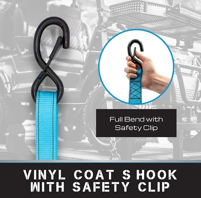 Tie Down 1 inch x 15 ft Blue Ratchet Strap, 4-Pack Kit - 1823 lbs. Breaking Load Limit