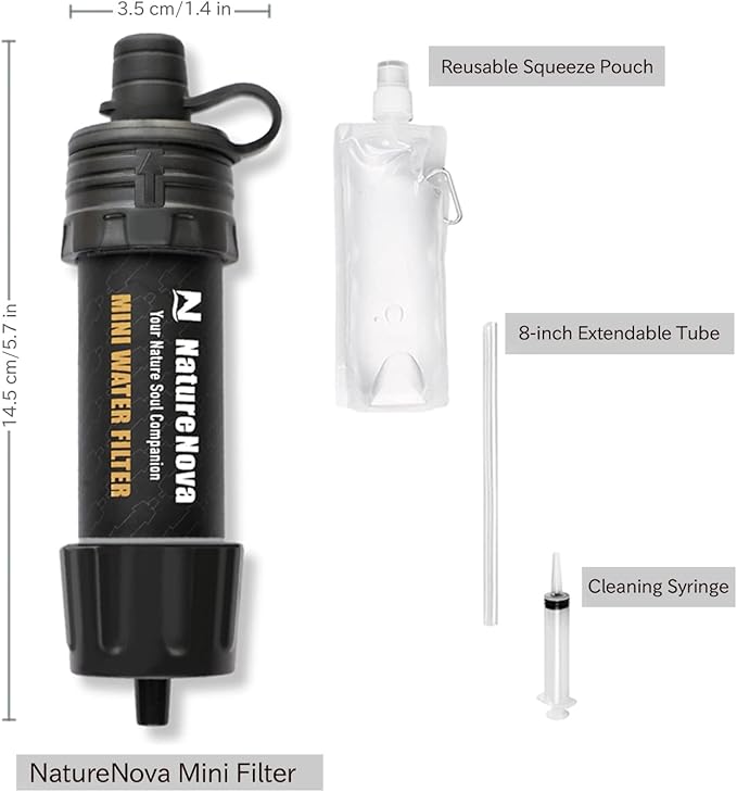 Personal Water Filter Straw Outdoor Portable Filtration (4pack) with Mini Water Filter Portable Emergency Water Filtration（black, 2pack)