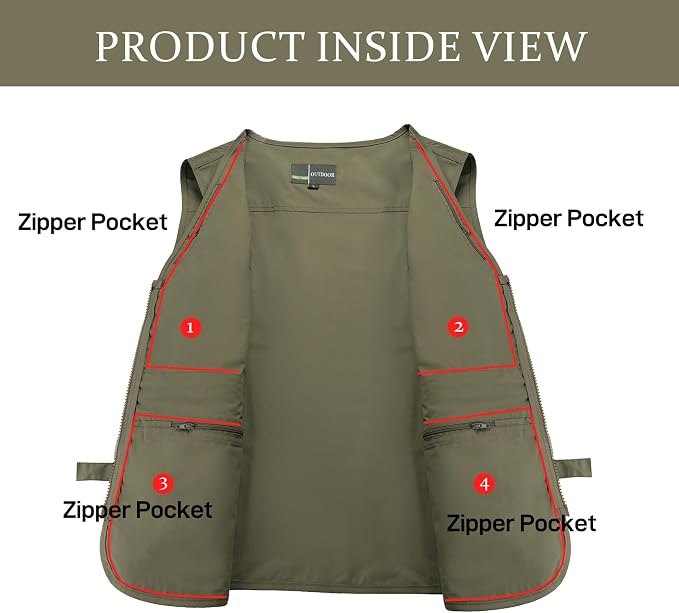 Flygo Men's Fishing Vest Utility Lightweight Outdoor Travel Safari Photo Cargo Vest with 16 Pockets