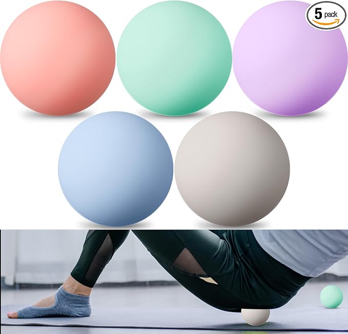 Shyyween 5 Pack Massage Lacrosse Balls for Myofascial Release, Yoga Deep Tissue Massage, Trigger Point Therapy and Foot Plantar Fasciitis, Ball for Back Pain Relief, Muscle Ball Roller, Macaron Color