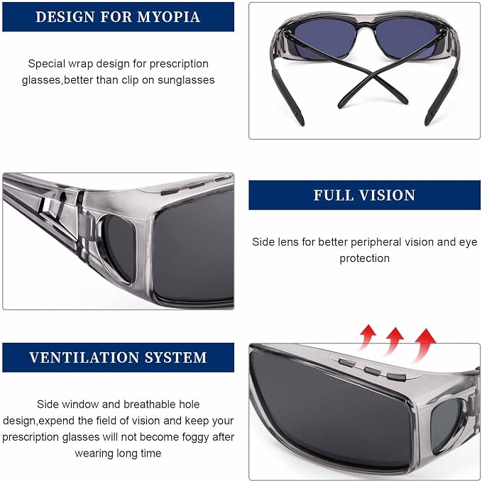LVIOE Over Glasses Sunglasses Wrap Around Polarized Sunglasses for Men Women Fit Over Prescription Glasses with UV Protection