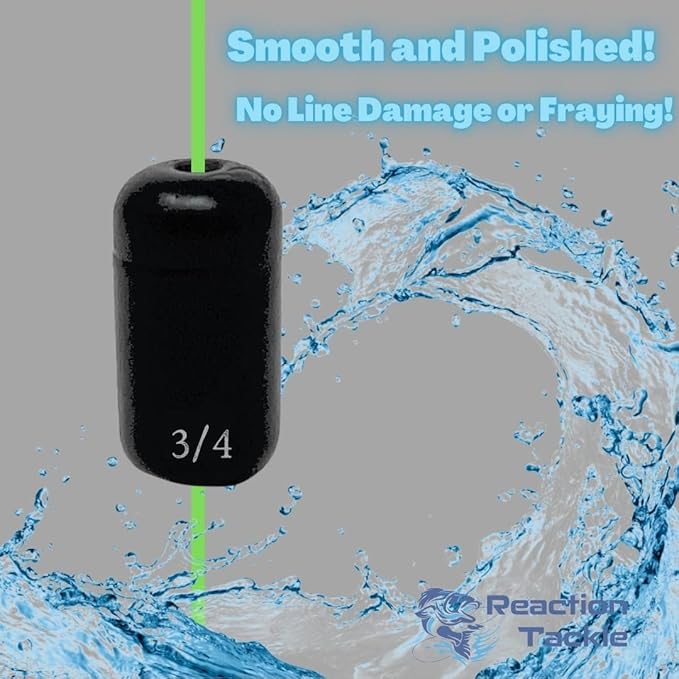 Reaction Tackle Tungsten Barrel Weights - Egg Shaped Sinkers for Carolina Rig Bass Fishing - Freshwater & Saltwater - Size Stamped