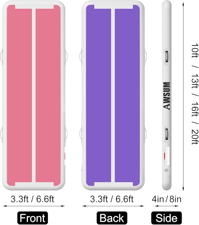 AWSUM Inflatable Gymnastics Mat 10ft/13ft/16ft/20ft/23ft Training mat 4/8 inches Thick tumbling mat with Electric Pump for Home/Gym/Outdoor