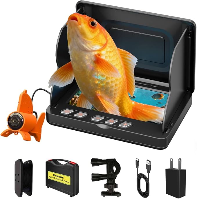 Underwater Fishing Camera,4.3 Inch HD Fishing Camera with 12 Infrared Night Vision Lights, 1000TVL Wide Angle IP68 Waterproof Fishing Camera for Lake Boat Kayak Ice Fishing