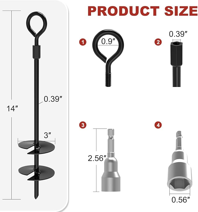 ABCCANOPY 14" Heavy Duty Metal Tent Stakes, 8 Pack Ground Anchors with Hex Head Driver and Ropes for Trampoline,Camping, Outdoor Events